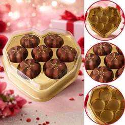 10~40 Caixa Coração Lapidado Dourado C/ 7 Cavidades P/ Bombons 14060 (BWB) (CHOCO)