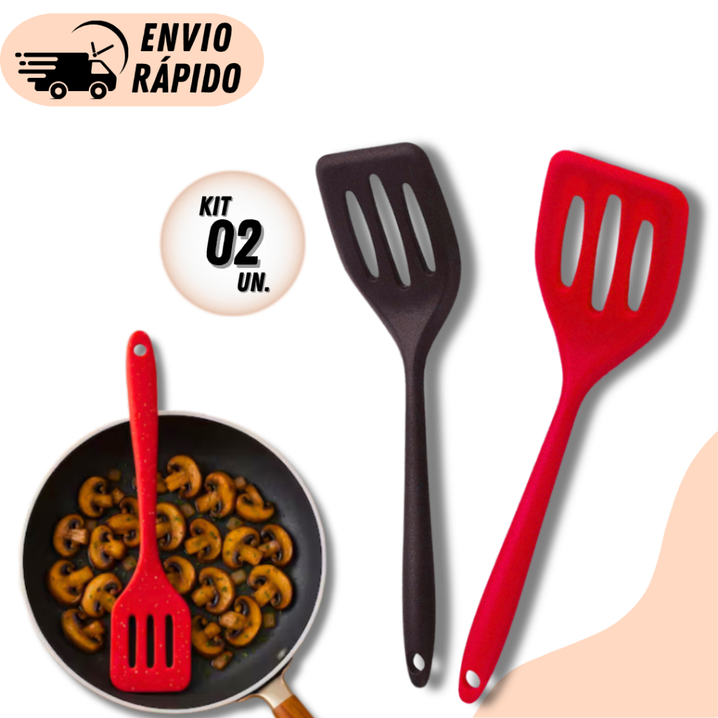 KIT 02 OU 1 ESPÁTULA VAZADA DE SILICONE RESISTENTE AO CALOR  UTENSÍLIOS DE COZINHA ANTIADERENTE NÃO RISCA PANELAS