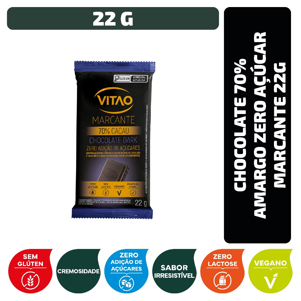 Chocolate 70% Amargo Zero Açúcar Marcante 22 g