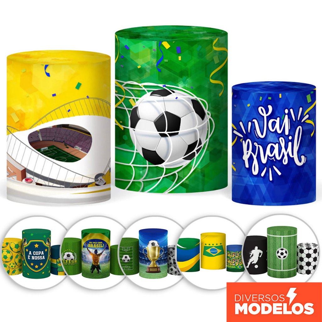 Cilindro de Festa Copa Futebol Brasil Decorativo Em Tecido Sublimado Veste Fácil