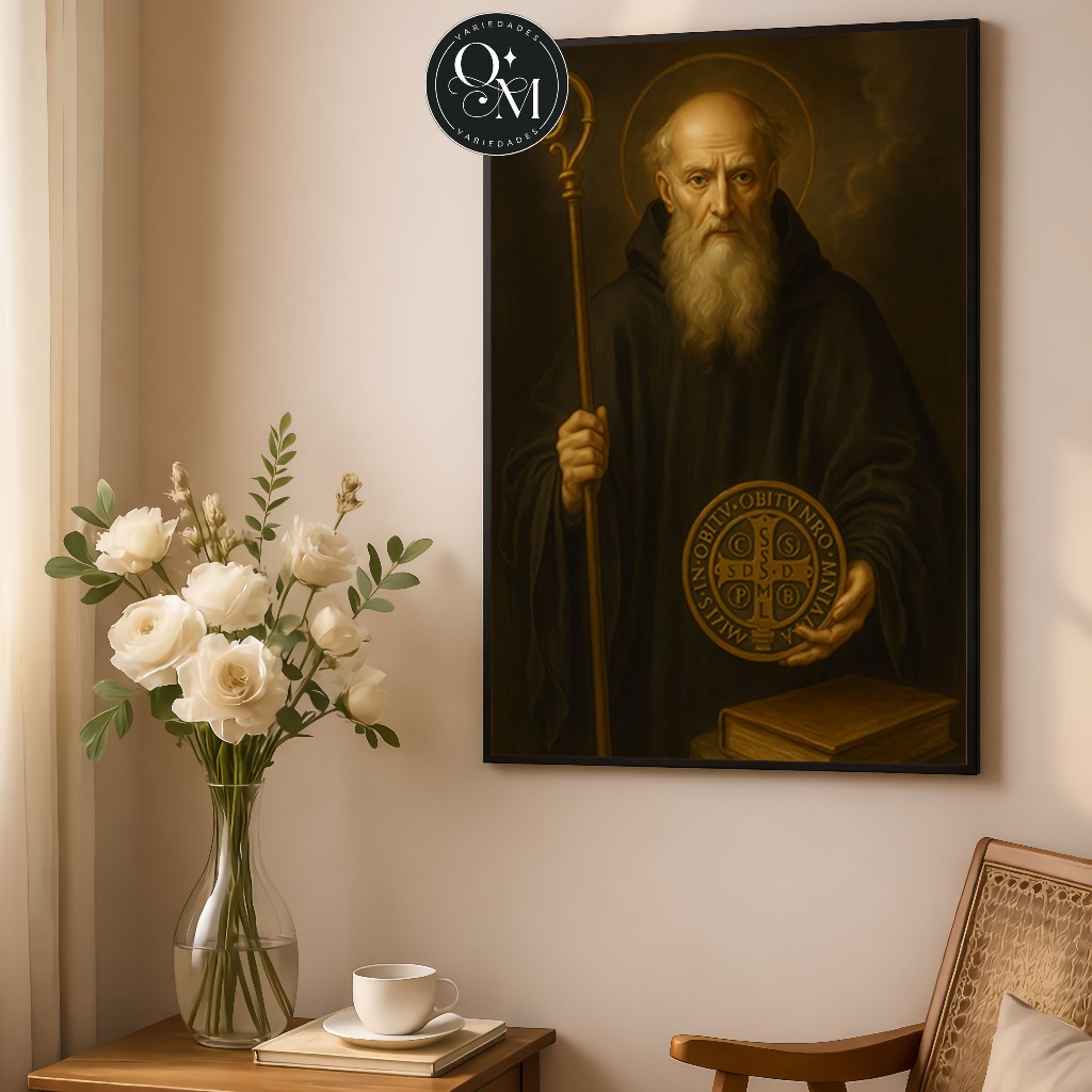 Quadro Decorativo Religioso Parede Casa Sala São Bento Medalha Varios Tamanhos Modelos 1 Peça