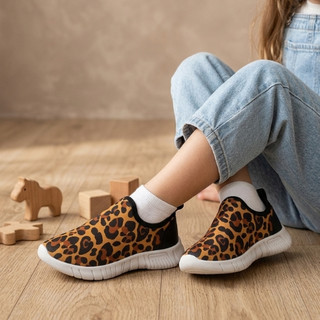 Tênis Infantil Feminino Super Confortável Leve Calce Fácil Estampa Onça Animal Print Antiderrapante Moda Menina