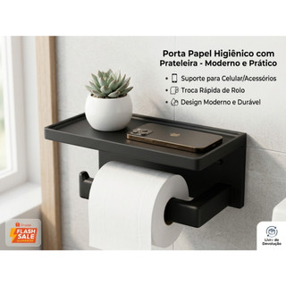 Suporte 2 em 1: Porta Papel Higiênico com Prateleira Premium Moderno.