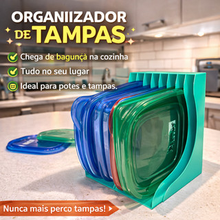 Organizador de Tampas Tupperware Suporte Porta Tampas Ajustável Cozinha 3 Tampas Cada Preto Branco potes vasilhas