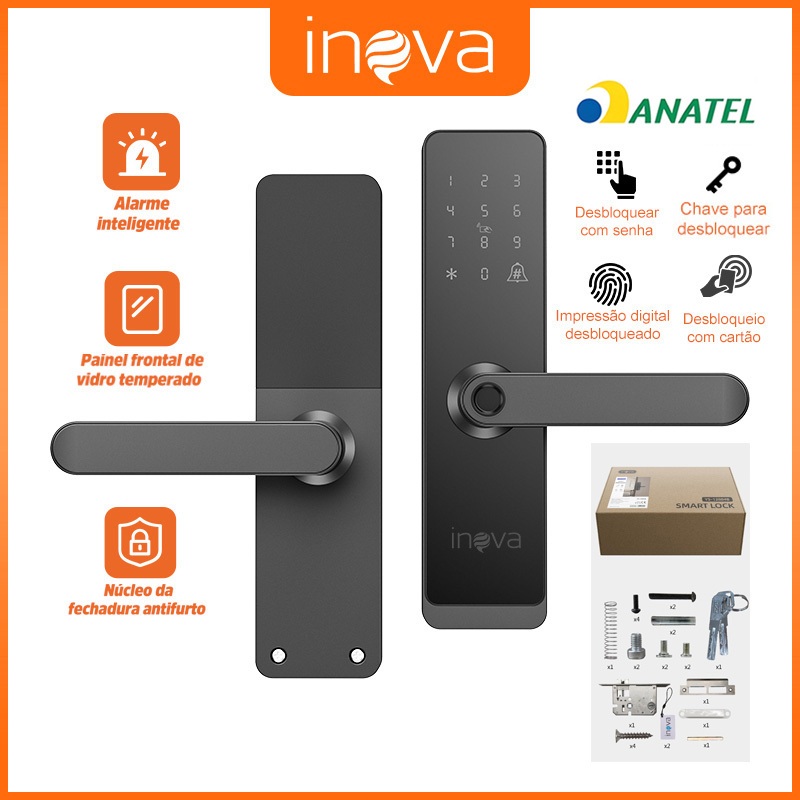 INOVA Fechadura Eletrica Eletronica Digital 5 Em 1 Porta Trava Biometria Senha Touch Biométrica