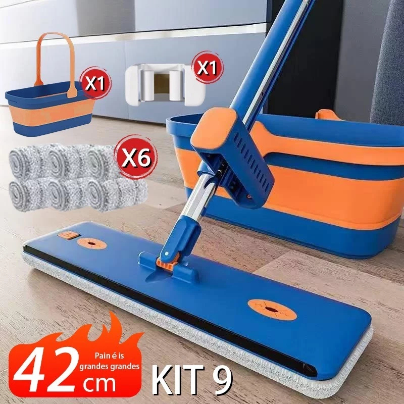 Kit 9 Peças Esfregão Lazy Mop Grande Placa Novo Sem Torcer Manualmente Para Uso Doméstico