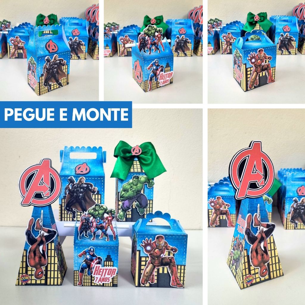 Personalizados Vingadores (PEGUE E MONTE) Kit de caixinhas mimos lembrancinhas festas aniversário