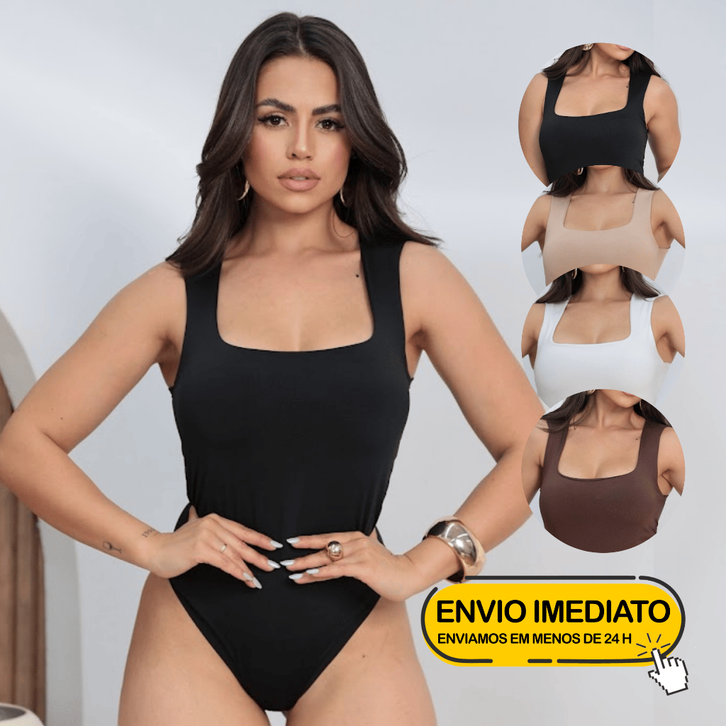 Body Collant Feminino Regata Blusa Decote Quadrado Com Forro Estilo Blogueira Elegante em Oferta na Shopee
