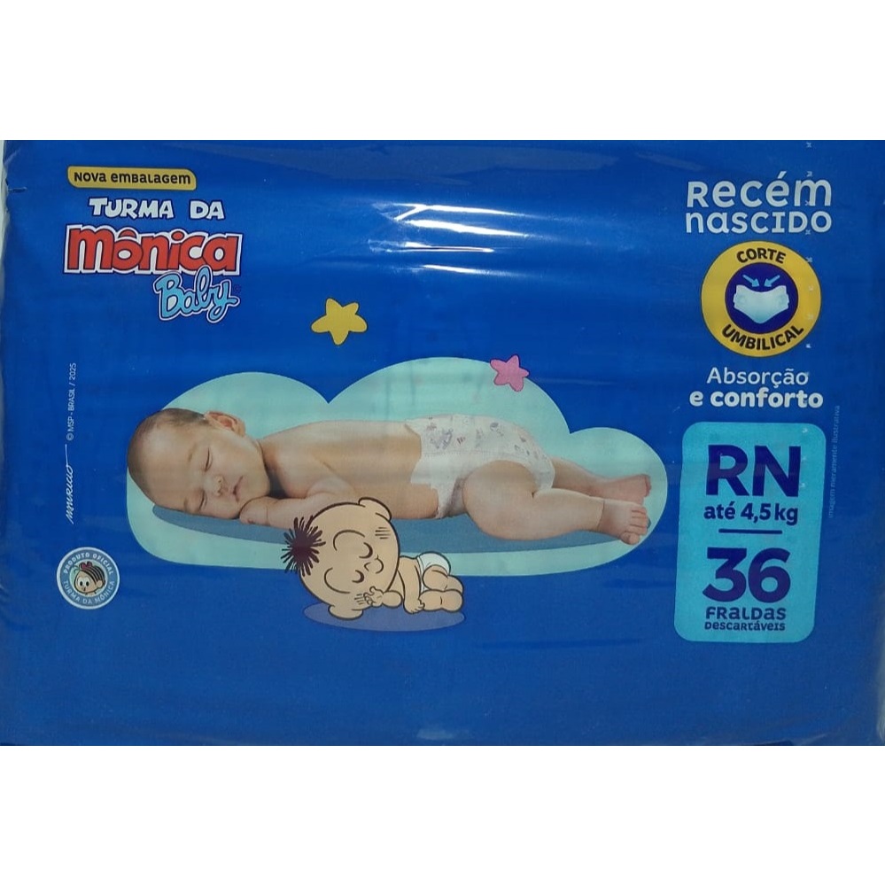 1pte Fralda RN Turma da Mônica c/36 un Recém-Nascido até 4,5kg