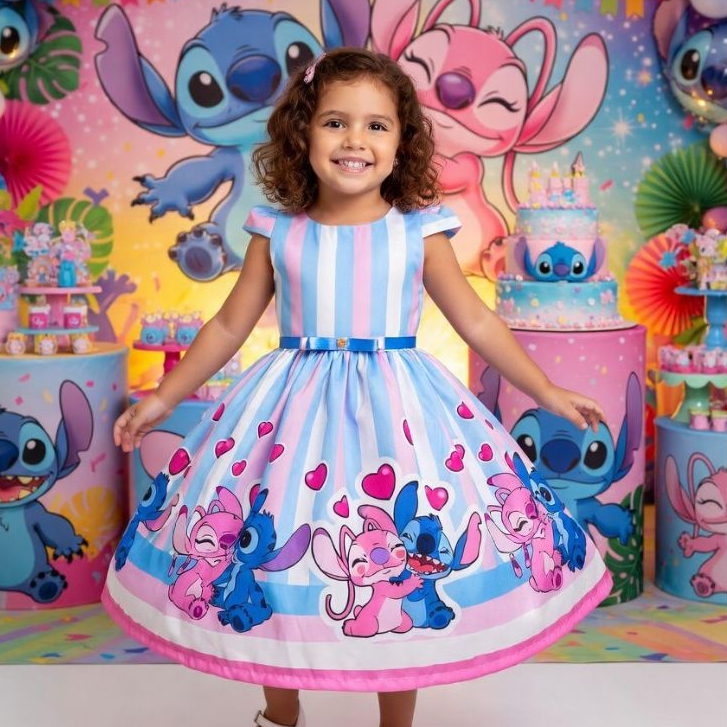 Roupa Infantil Menina Casual Princesa Lilo e Stitch Angel Meninas Festas dia das Criança presente em Oferta na Shopee