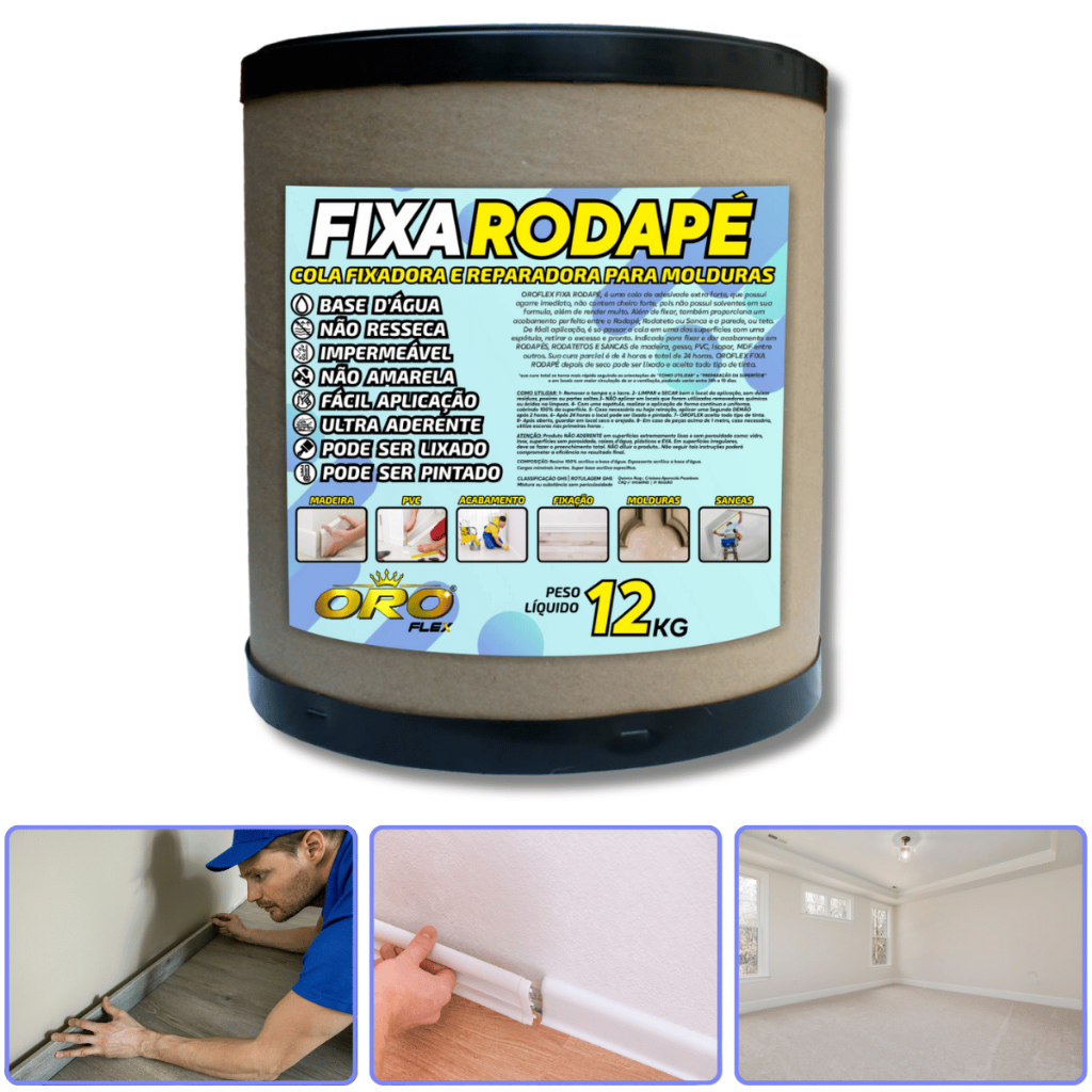 Massa Fixa Rodapé Alta Fixação Cola para Rodapé e Acabamentos Fixação Resistente e Durável 12KG