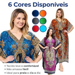 Vestido Kaftan Indiano Longo Estampa Boho Plus Size