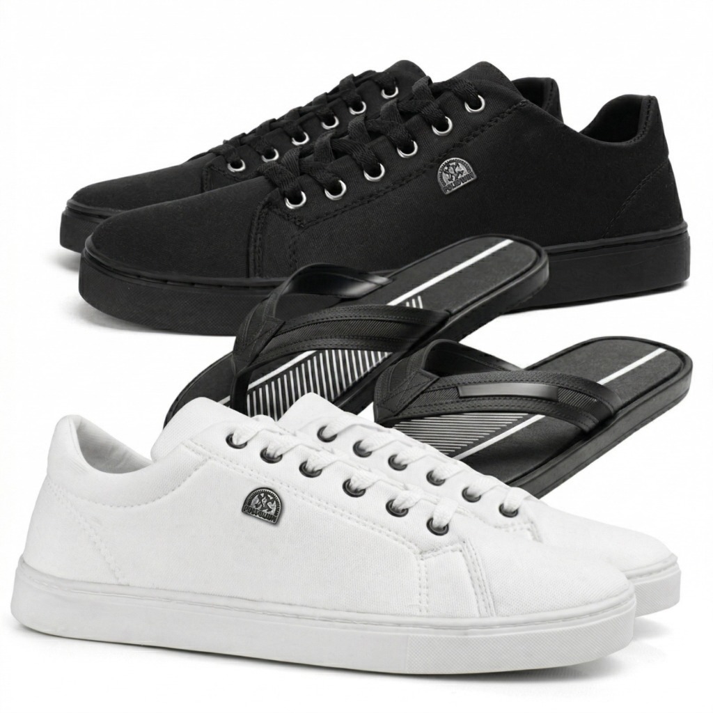 Combo Sapatenis Barato Kit 2 Tenis Masculino Casual + Chinelo Confortável - PROMOÇÃO