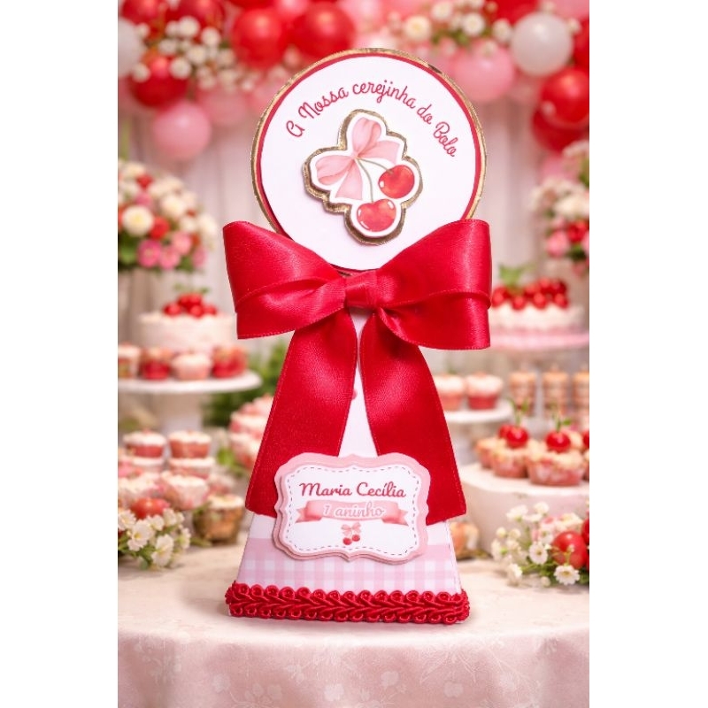 Kit Luxo Caixas Personalizadas Cerejinha| Lembrancinhas| Festa infantil Menina| Caixa Milk e Pirâmide| Peg e monte