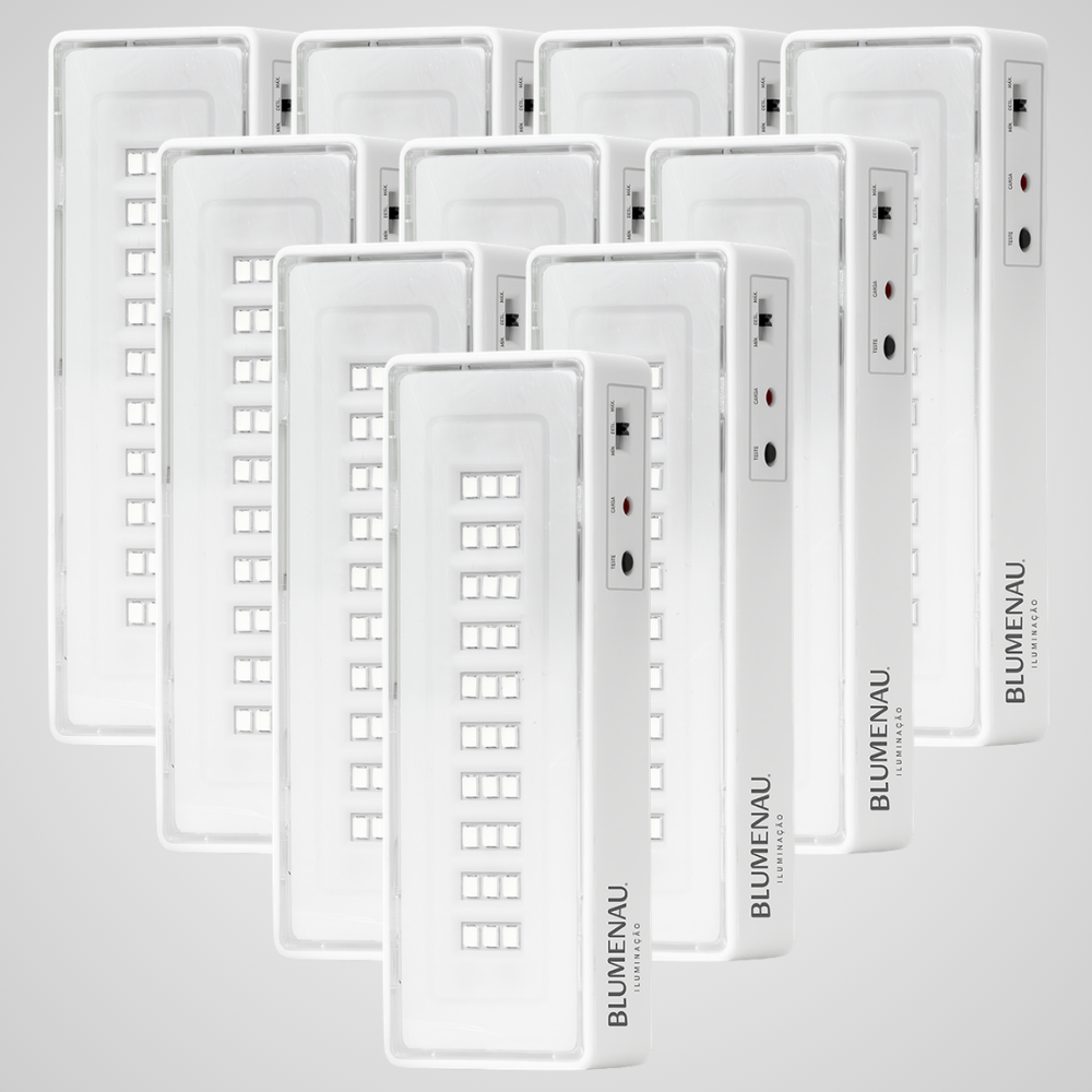 Kit 10x Luminária Luz De Emergência LED Recarregável 6500K Bivolt Horas De Autonomia