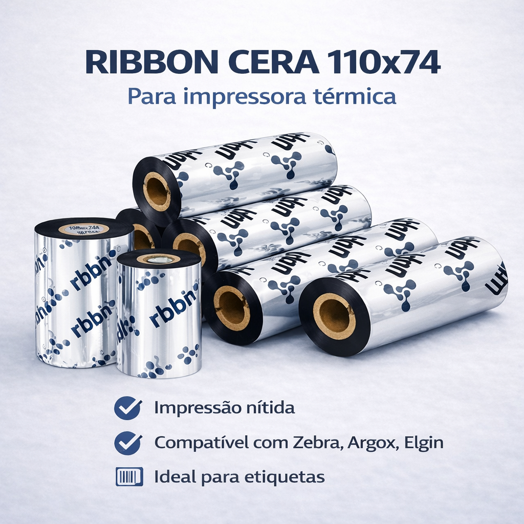 Ribbon Cera 110x74 Preto Para Impressora Térmica Argox Zebra Elgin Tsc Datamax L42