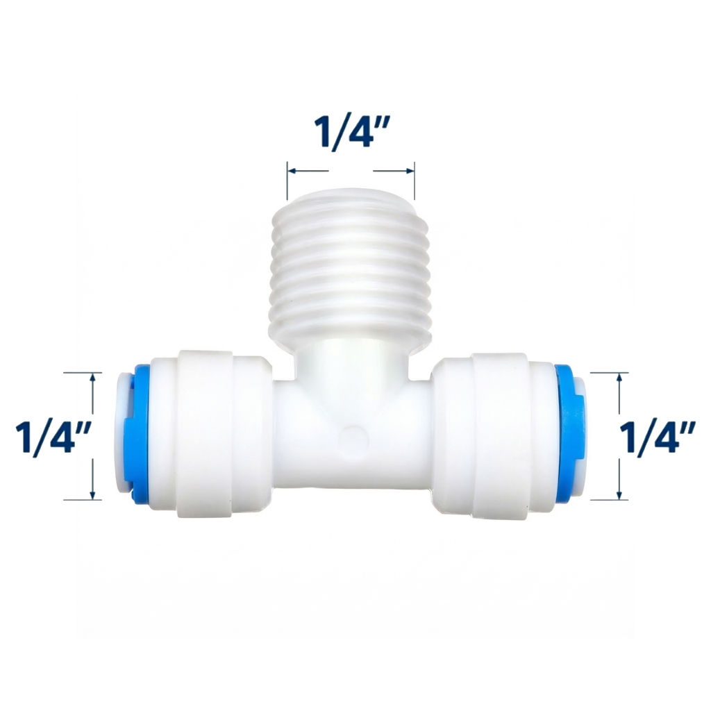 Conector T Engate Rápido 1/4 x 1/4 x 1/4 com Rosca – Filtro de Água, Purificador Jardim e Mangueira