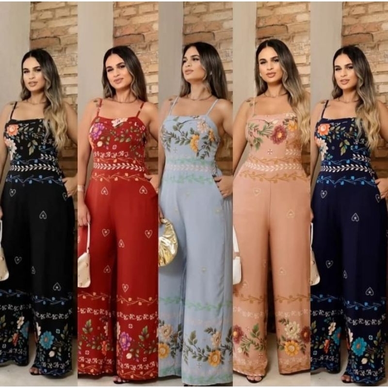 Macacão Pantalona Feminino no tecido viscolino Com Alcinha Ajustável Elastex Nas Costas com Bolso Tem forro em Oferta na Shopee