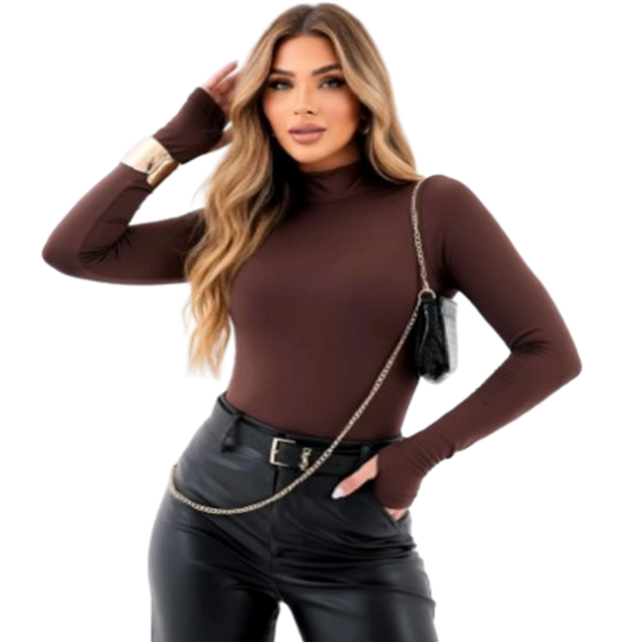 BLUSA SEGUNDA PELE FEMININA MANGA LONGA COM DEDEIRA GOLA ALTA SUPLEX