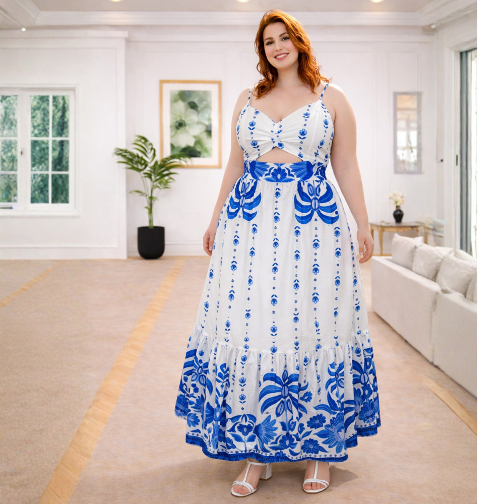 Vestido Tropical Plus Size Longo Estampado Moda Verão Feminina Confortável