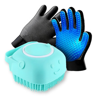 Kit Cuidados Pet Luva Tira Pelos Nano + Escova lava Pet Silicone Dispenser Cachorro Gato Higiente
