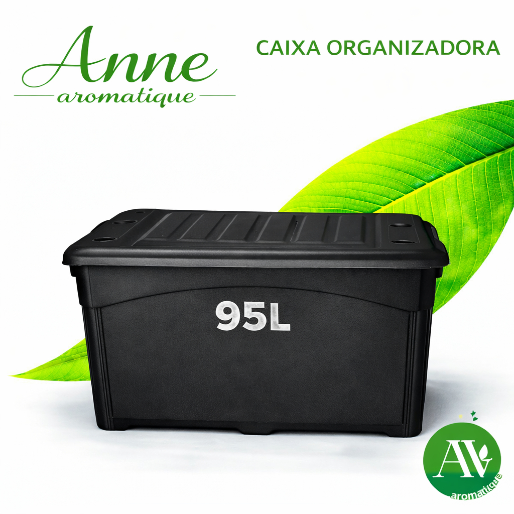 Caixa Organizadora 95 Litros Reforçada Com Trava Tampa e Rodinhas Empilhável Preta Premium Casa