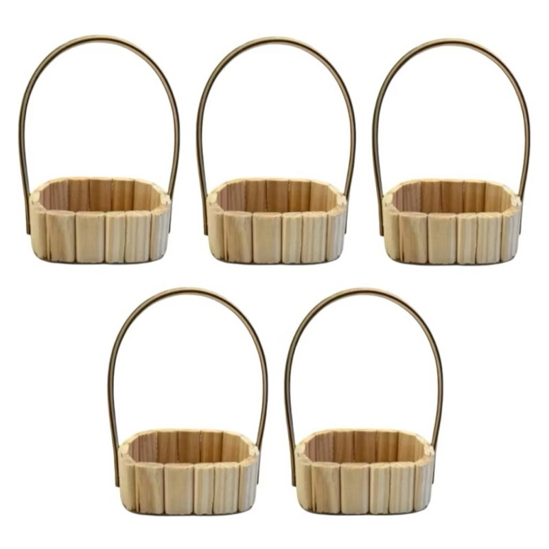 Kit C/5 Cesta Oval 16CM  Fraldeira de Madeira Pinus