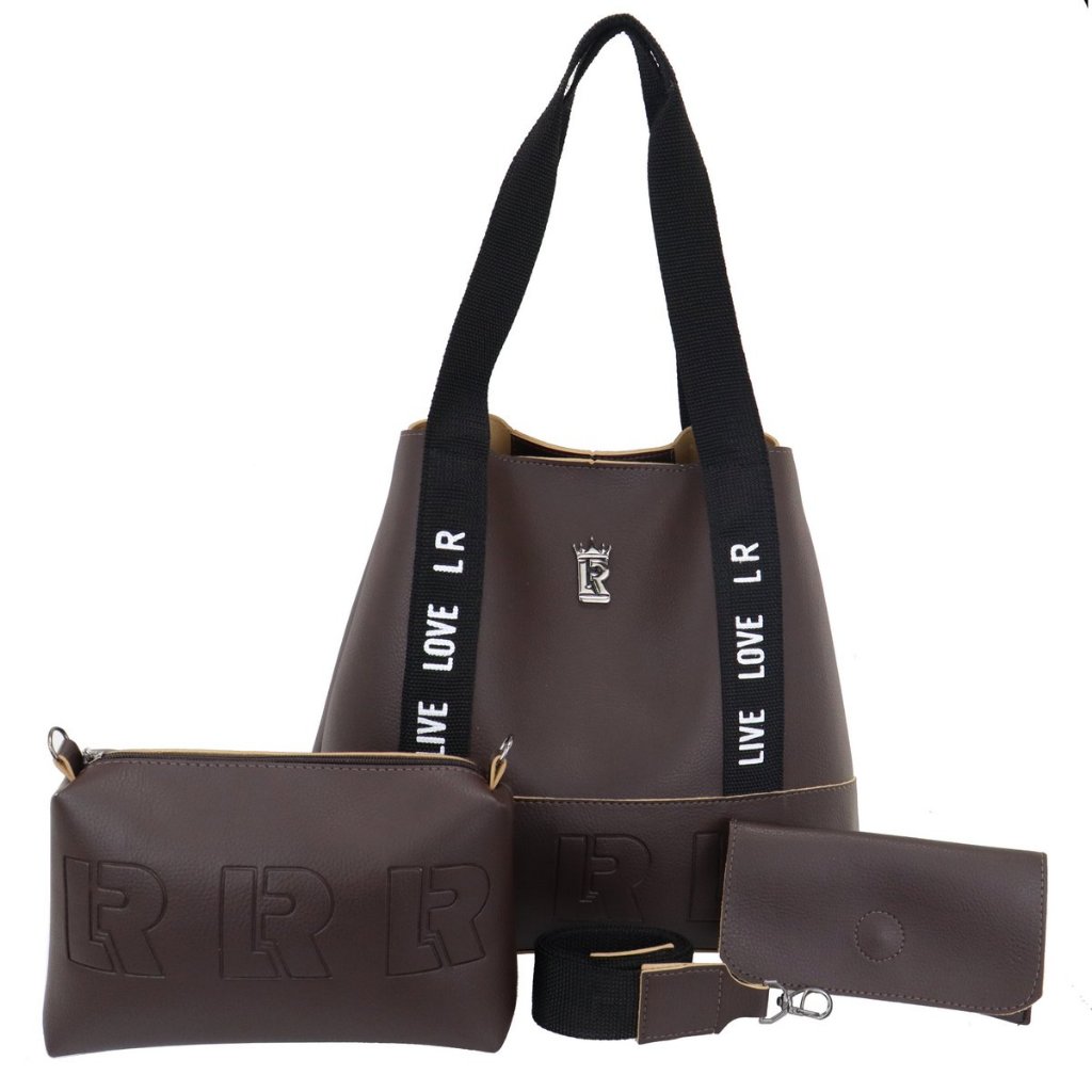 Kit Bolsa Feminina 03 Pçs Bolsa Grande Sacola+Bolsa Media Transversal+Carteira Moda Tendencia+Promoção+Atacado+Lr08