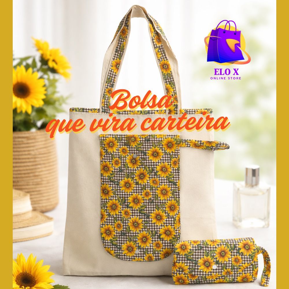 Bolsa 2 em 1 que vira carteira Ecobag Prática Ecologica Para Compras Dobrável Dia  Versátil Compacta