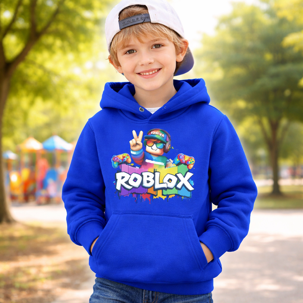 Casaco De Frio Moletom Infantil Canguru Com Capuz Estampa ROBLOX