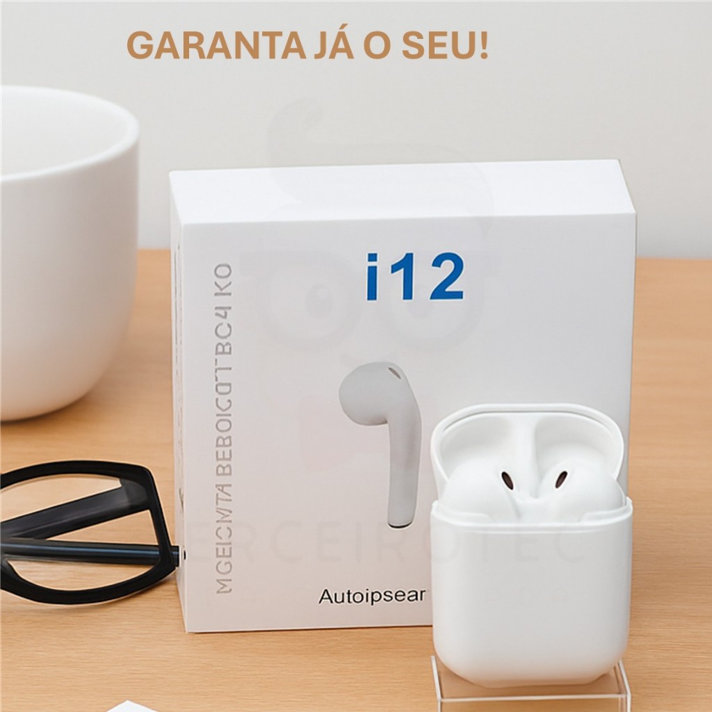Fone De Ouvido Bluetooth Sem Fio Touch Earphone TWS I12 IPods Microfone Controle de Musica Estéreo.