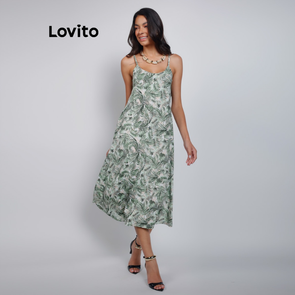 Lovito Vestido Feminino Estampa Folhagens DRB915BRL945
