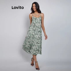 Lovito Vestido Feminino Estampa Folhagens DRB915BRL945