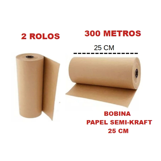 2 Bobinas Papel Semi Kraft Bobina 25cm Aprox. 4 KG (cada) Pardo Embalagem Caixa