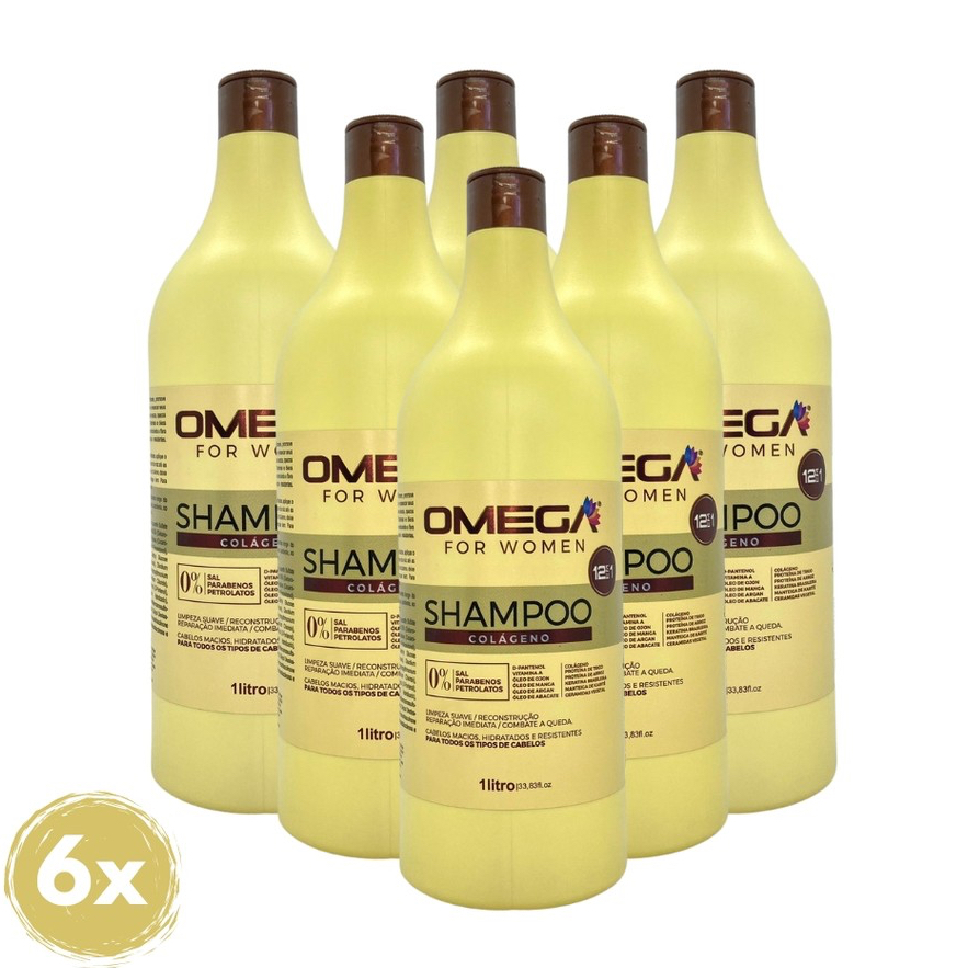 ATACADO Fardo de Shampoo Colágeno 1L Omega Hair 6 Unidades Revenda
