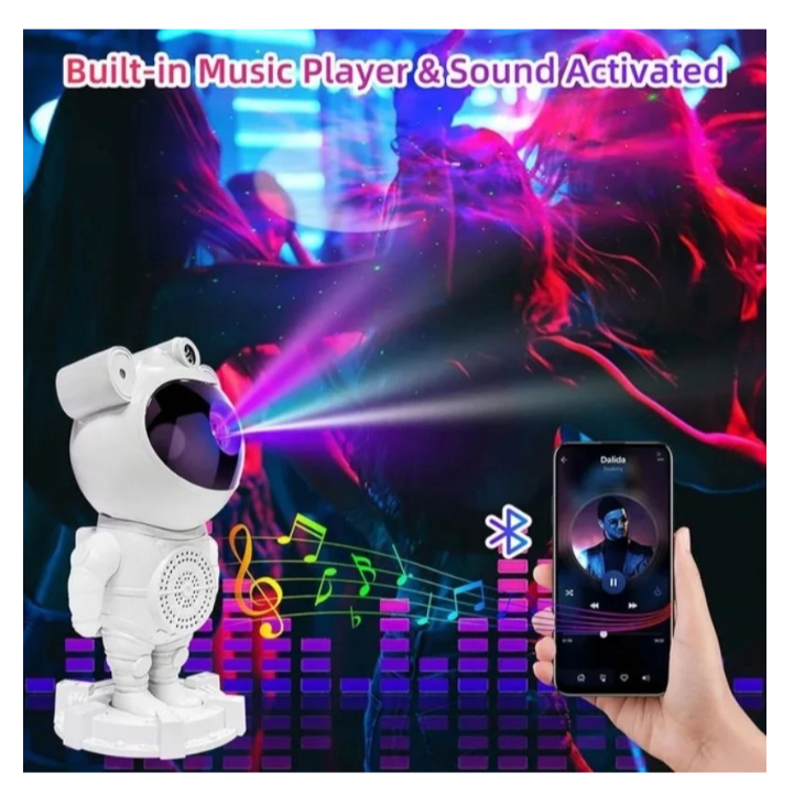 projetor de luz astronauta luminaria galaxia bluetooth com musica caixa de som ceu estrelado rgb