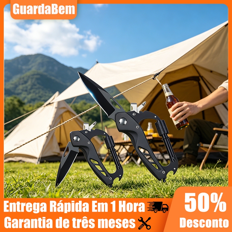 Canivete EDC Chaveiro Mosquetão Tático Inox Multifuncional Camping Caminhada 6 x 1