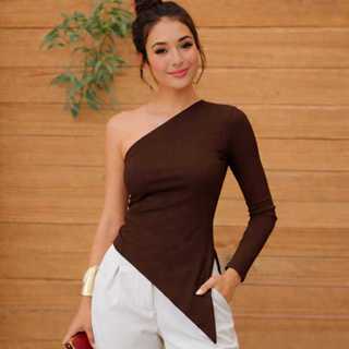 Blusa Feminina Mula Manca Manga Longa Assimétrica Manga Canelado em Oferta na Shopee