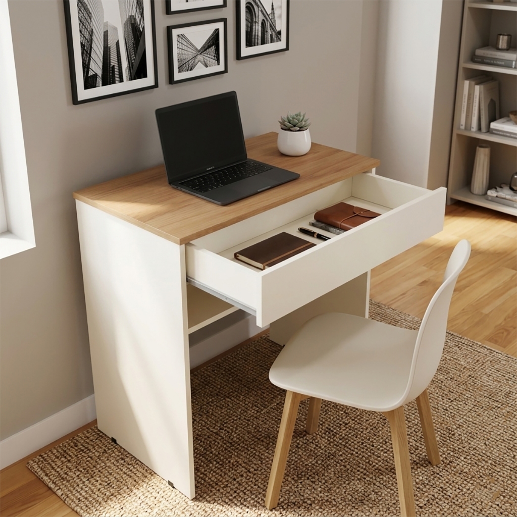 Escrivaninha DE Estudos Home Office 1 Gaveta e Prateleira Simples Montagem Mesa Moderno Computador