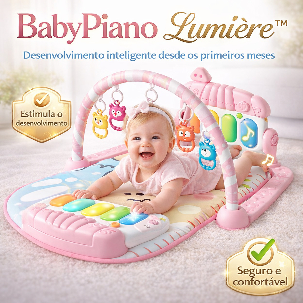 Tapete de Atividades Bebê com Piano Musical BabyPiano Lumière™ Educativo Interativo Sensorial Rosa Confortável