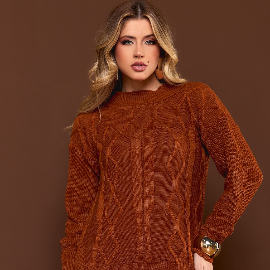 Suéter Feminino Elegante Tricot Manga Longa Inverno Confortável Despojado Lançamento Coleção Moda