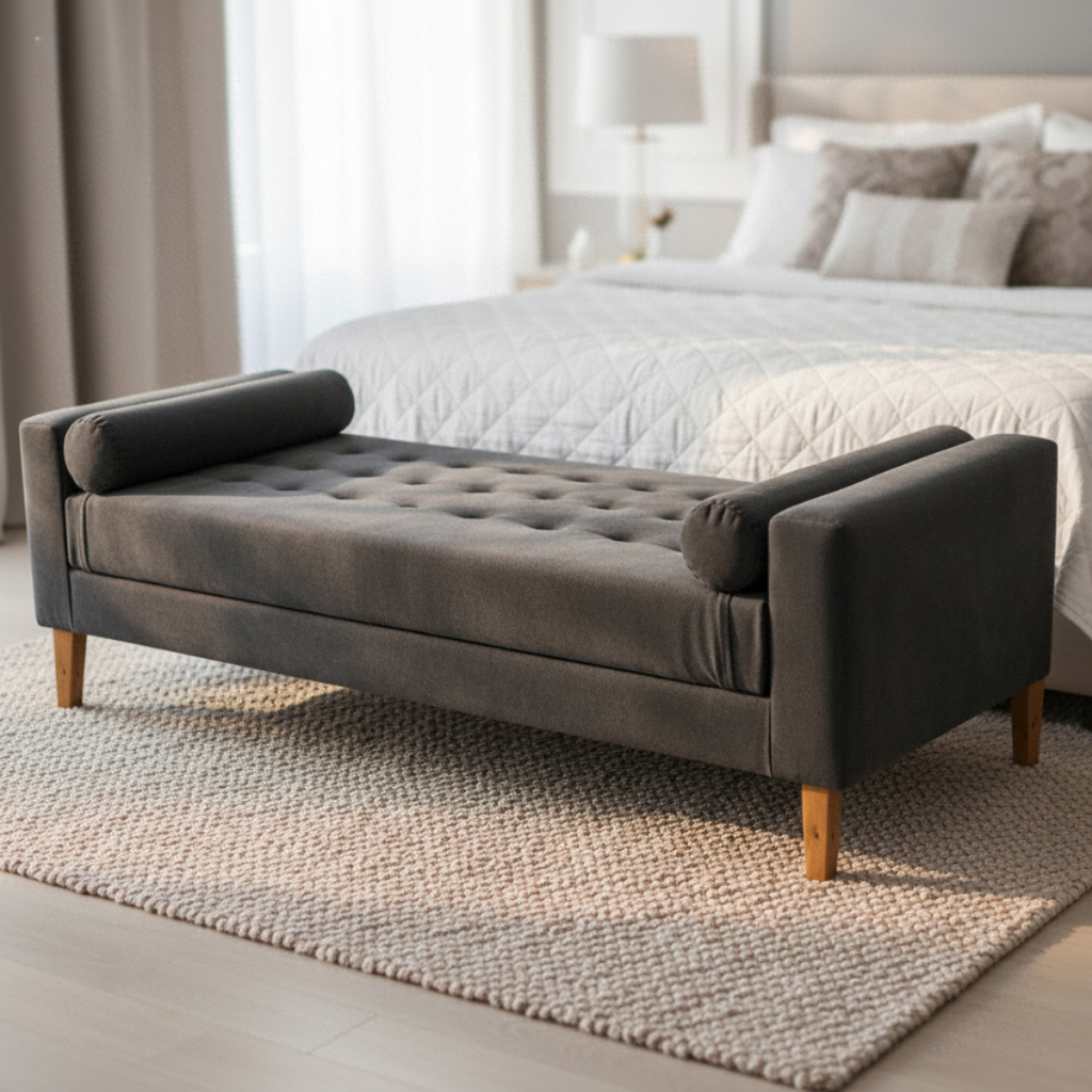 Recamier Baú Estofado Divã Fenix– Design Moderno, Organizador e Confortável Quarto Closet