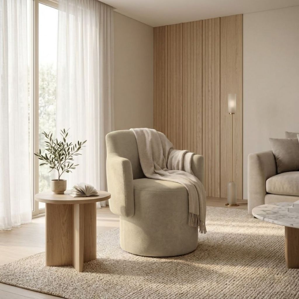 Poltrona de Design Moderno para Sala de Estar Tecido Bouclé Sala de Espera de Luxo