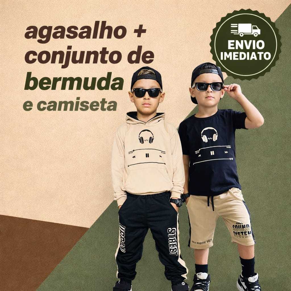 Kit de 4 Peças Conjunto de Agasalho em Moletinho + Conjunto de Bermuda e Camiseta