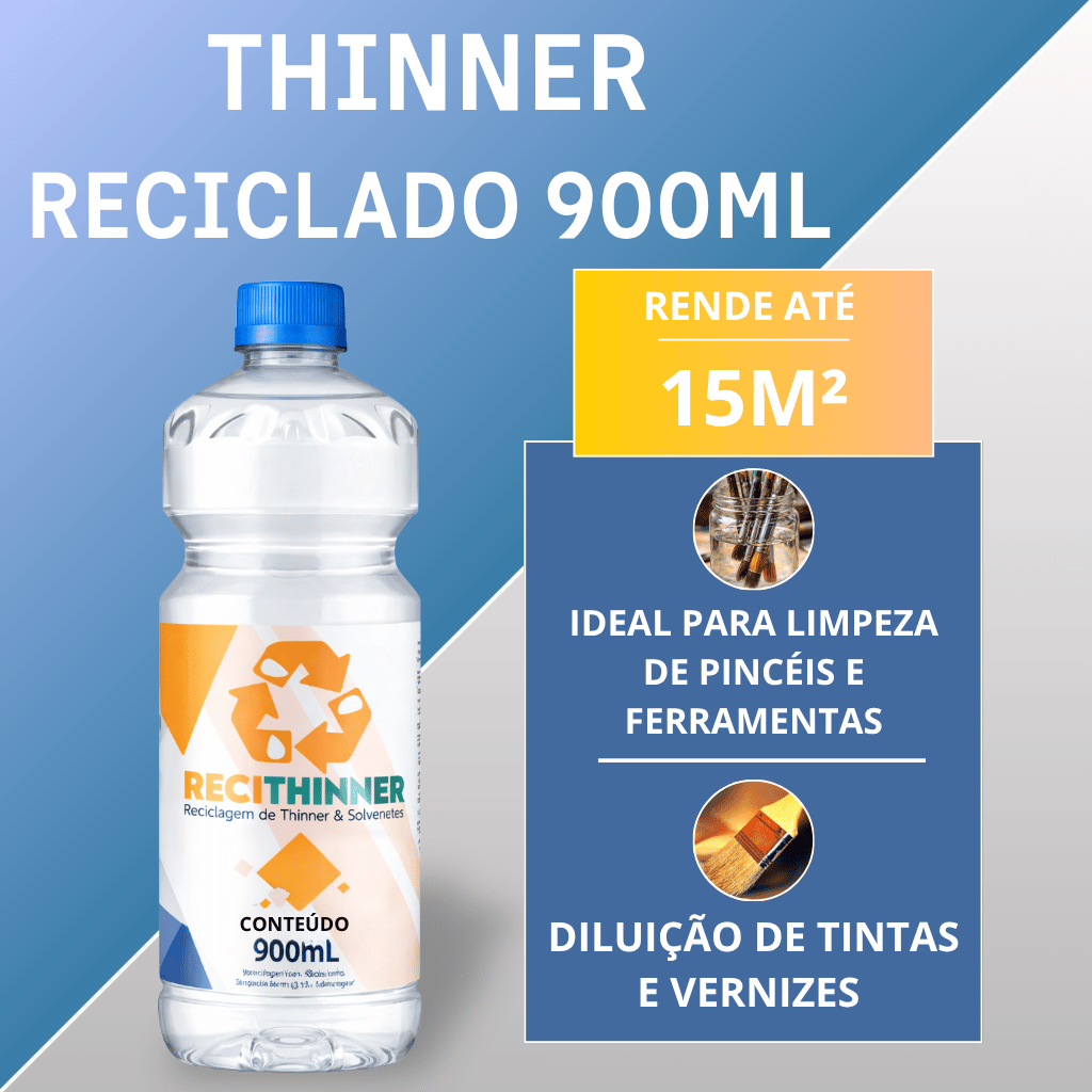 Thinner Reciclado 900ml solvente forte para pintura automotiva e limpeza de pistolas e equipamentos
