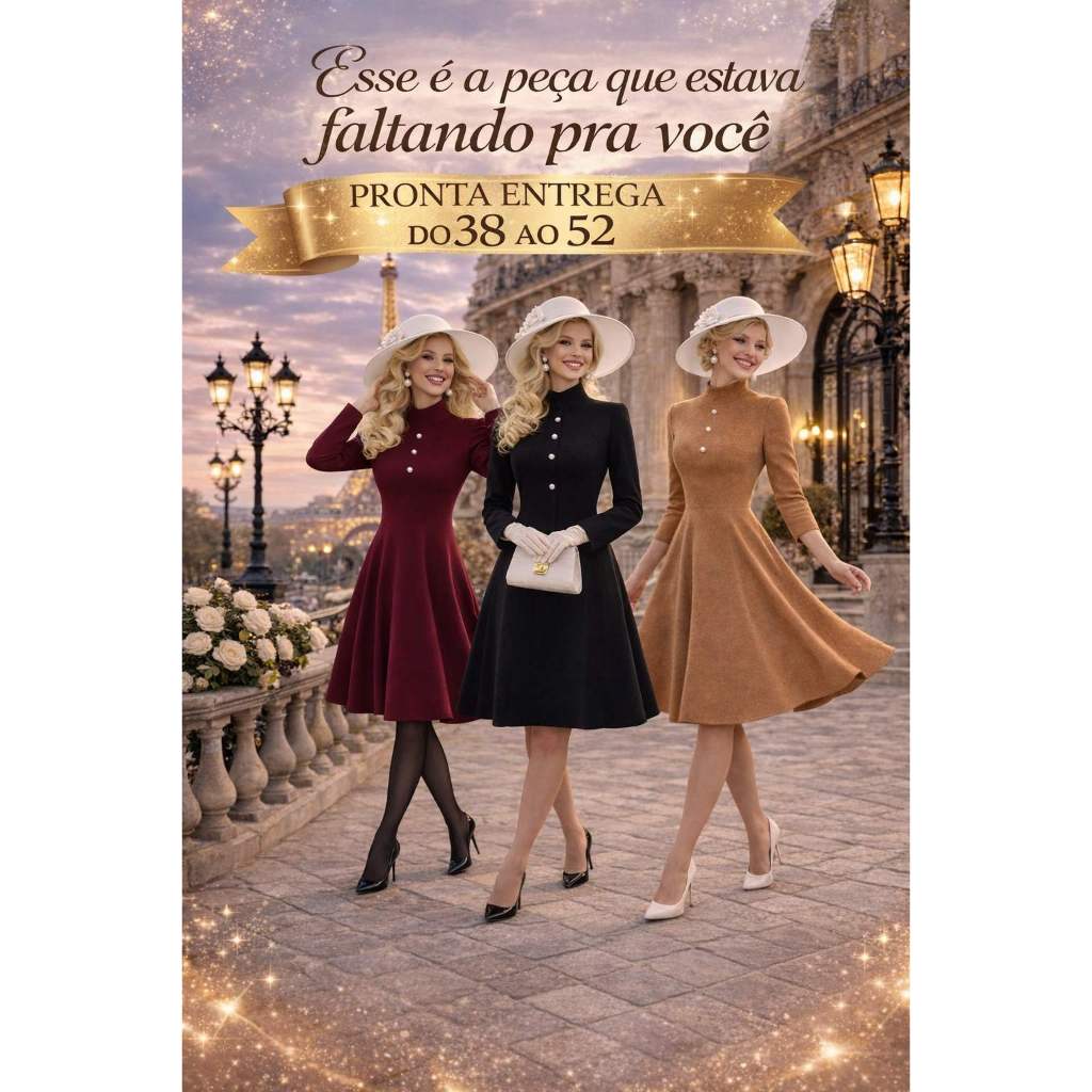 Vestido Estilo Sobretudo Fechado longo Midi Plus Size Moda Evangelica París Mais Vendido Botão Soltinho Rodado
