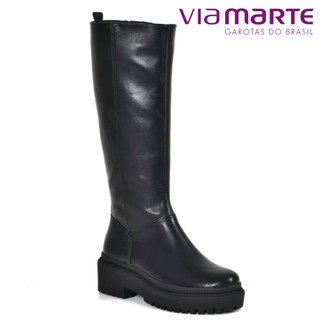 Bota Feminina Via Marte Cano Alto Preta Solado Tratorada Over Moda Conforto Fashion Biker Inverno
