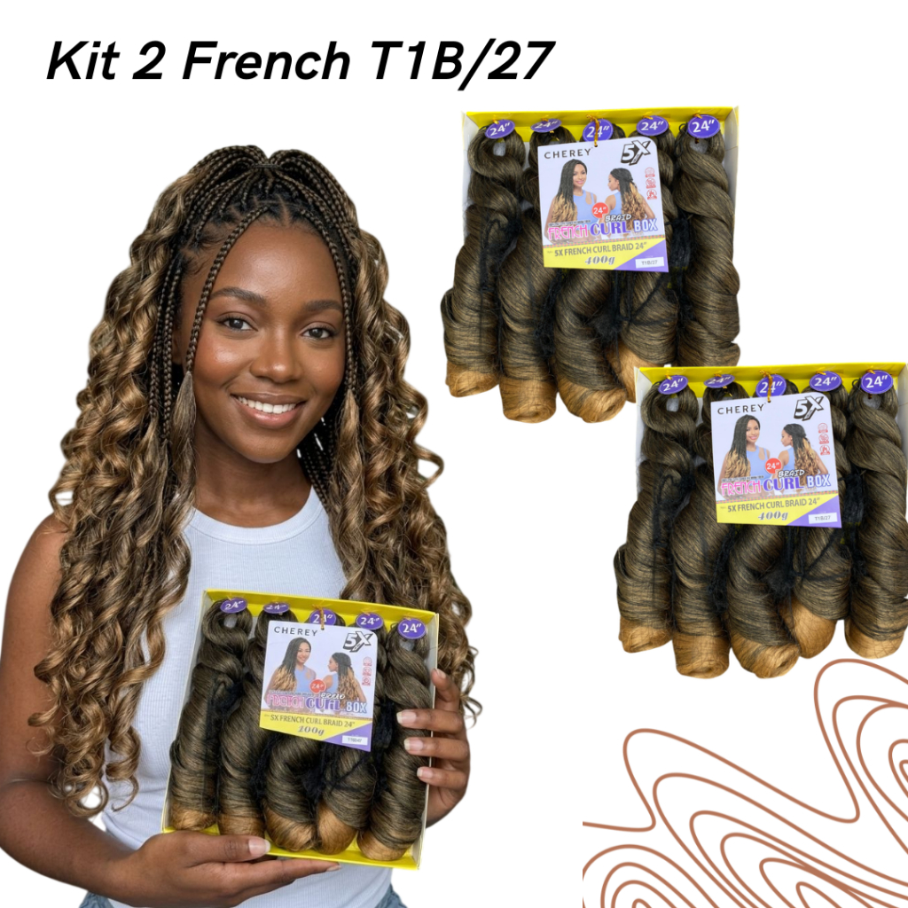 kit 2 French Curl Cor T1B/27 Preto Com Mel Fibra Premium jumbo Ondulado Cherey 400g