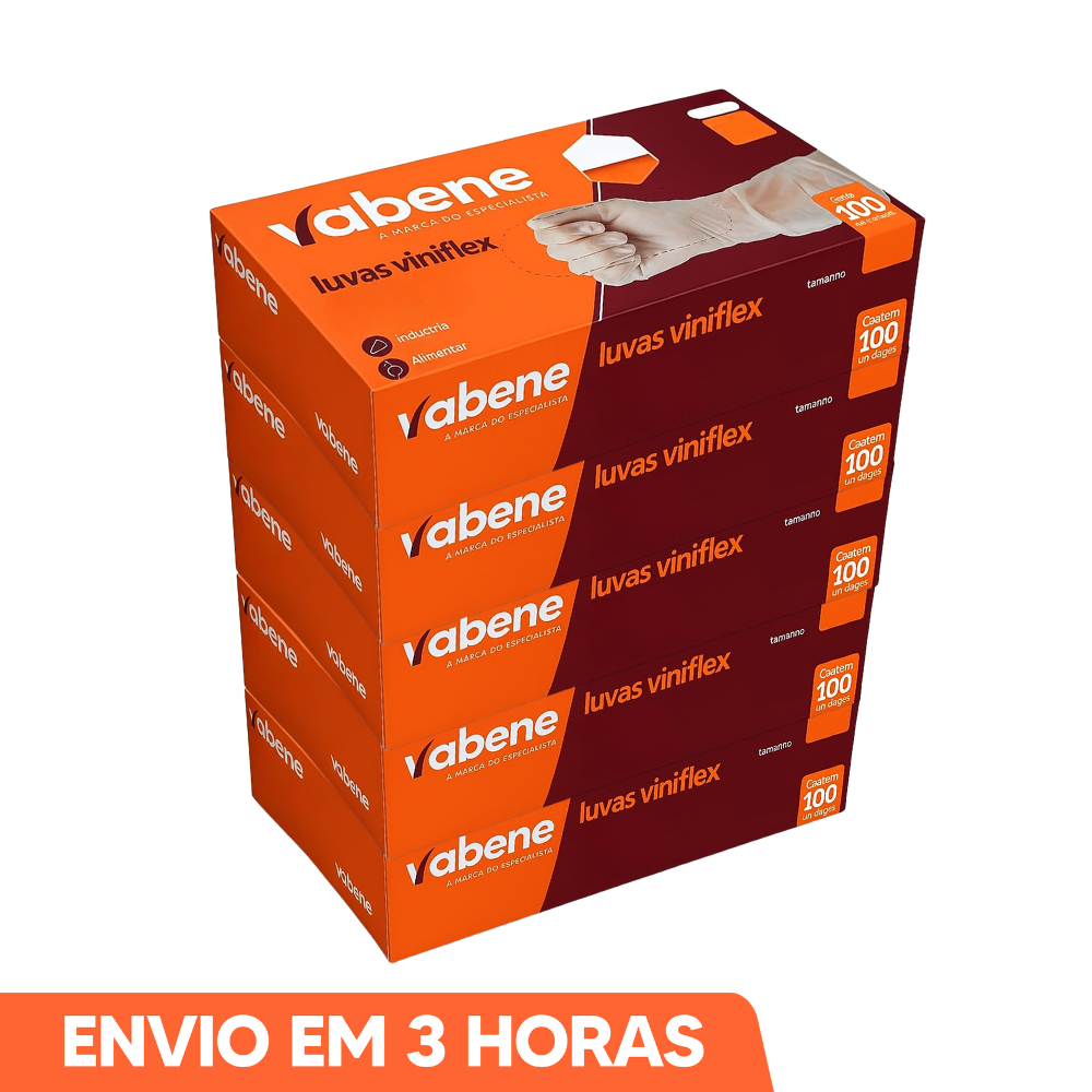 500un Luva Viniflex Transparente Sem Pó Descartável P M G GG Marca Vabene