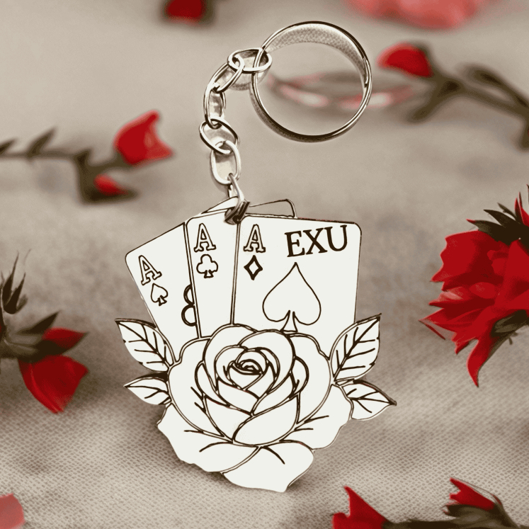 Kit Chaveiro BARALHO - FLOR EXU BRANCO, para orixás, decoração, umbanda, candomblé, lembrancinhas
